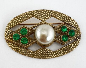 VINTAGE BROCHE FEUILLE recourbée métal doré texturé avec 1