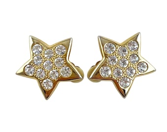 Boucle D'oreille Clip Dorée En Forme D'étoile, Métal Martelé Avec 6 Strass - Occasion Bon état