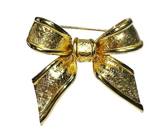 Broche Vintage En Forme De Ruban Et Nœud - Dorée Avec Strass - 4,7cm - Quasi Neuve - France