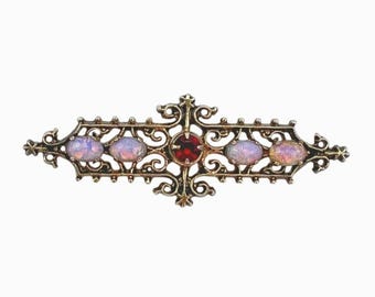 Vintage Sarah Coventry Faux Opals Gold Plated Sterling Silver Bar Brooch 1972