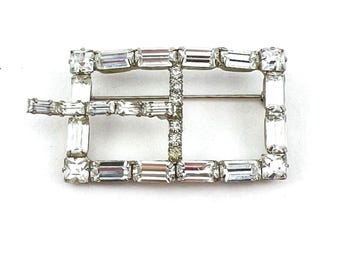 Vintage Clear Rhinestone Buckle Rectangle 1930s to 1950s