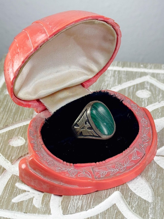 Sterling Silver Thunderbird Malachite Ring Sz 8.5 - image 1