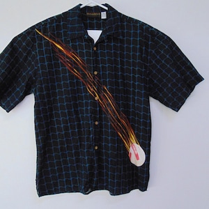 Volleyball Button Up Camp Shirt Mens XL Flaming AOP Net Vintage 1990s Y2K Short Sleeve