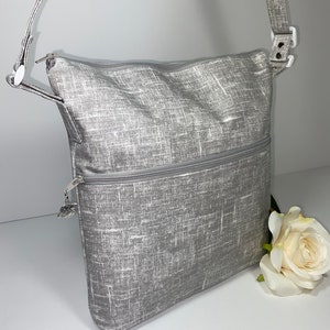 UK Made 100% Cotton Oilcloth Cross-Body, Fully adjustable, Plain Smoke Grey Linum - Lightweight, strong, wipe clean and water resistant!