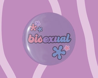 Bisexual Pride Button Badge, Flower Power Bi Badge, Bi Pride Button, Bisexual Accessories, Coming Out Gifts, LGBTQIA Badges