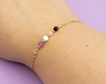 Asexual Pride Flag Bracelet | Real Gemstones & 14k Gold Plated