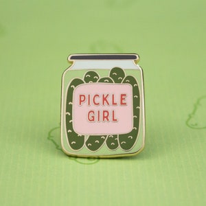 Pickle Girl Enamel Pin, Quirky Gifts for Quirky Girls, Pickle Lover Gift, Gherkin Pin, Pickle Badge, Pickle Girl Aesthetic image 1