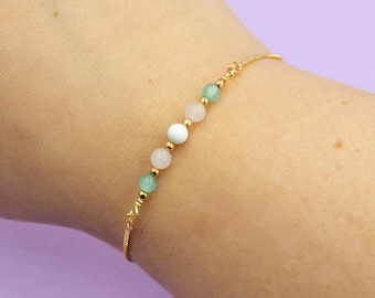 Trans Pride Flag Bracelet | Real Gemstones & 14k Gold Plated