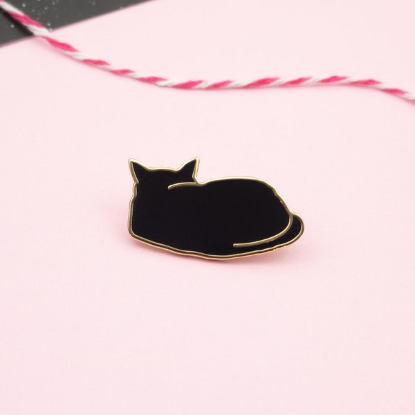 Black Cat Enamel Pin: Gold Plated Kitty Badge