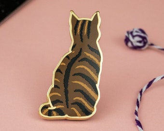 Braun getigerte Katze Pin / Katzen Liebhaber Geschenk / Emaille Katze Pin / Süßes Katzenabzeichen