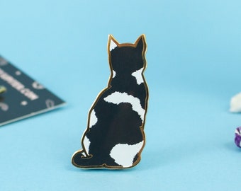 Pin de esmalte de gato, insignia de pin de gato blanco y negro, regalo de amante de los gatos