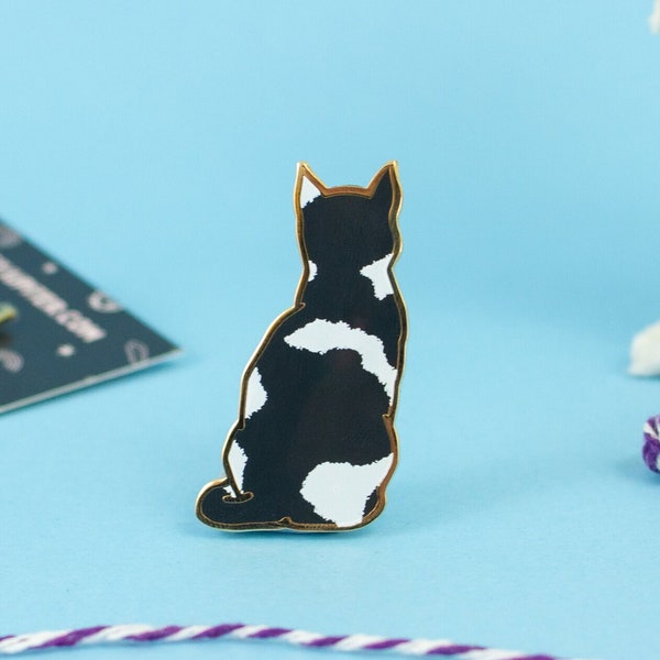 Épingle en émail chat, badge épingle chat noir et blanc, cadeau pour amoureux des chats