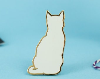 White Cat Enamel Pin: Gold Plated Kitty Badge
