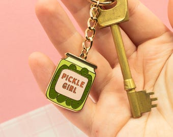 Pickle Girl Enamel Keychain For Gherkin Lovers