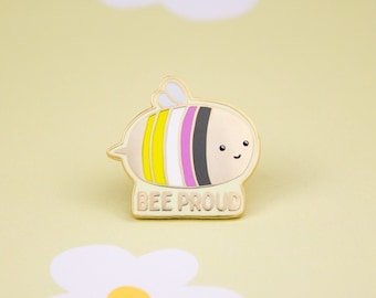 Nonbinary Flag Bee Enamel Pin: Enby Pride Badge
