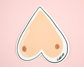 Boob Heart &quot;Tiddies&quot; Vinyl Sticker
