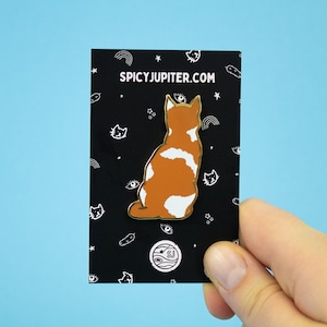 Orange Tuxedo Cat Enamel Pin | Ginger And White Cat Pin | Sitting Kitty Badge