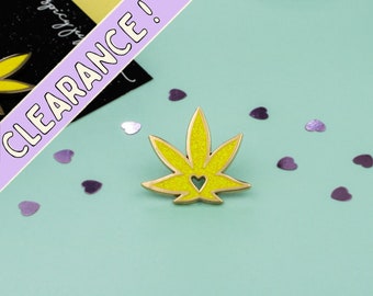 Yellow Glitter Pot Leaf Pin: Gold Plated Enamel Brooch