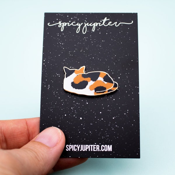 Calico Cat Enamel Pin: Gold Plated Kitty Badge