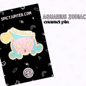 Aquarius Cat Enamel Pin | Star Sign Badge | Cat Pin | Zodiac Gift
