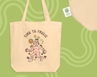 Trans Joy Einkaufstasche „Time To Frolic“ Doodle LGBTQ Independent Artist mit Naturmotiv