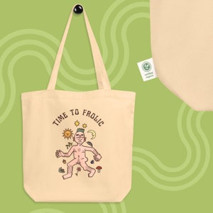 Trans Joy Einkaufstasche „Time To Frolic“ Doodle LGBTQ Independent Artist mit Naturmotiv