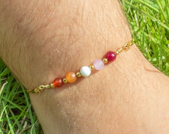 Lesbian Pride Flag Bracelet | Real Gemstones & 14k Gold Plated