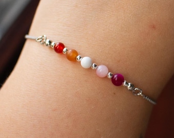 Lesbian Pride Flag Bracelet | Real Gemstones & Stainless Steel