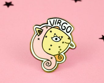 Virgo Cat Pin, Zodiac Jewellery, Star Signs Gifts, Quirky Christmas Gift, Celestial Pin, Star Badge, Virgo Present, Birth Chart