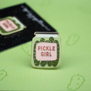 Pickle Girl Enamel Pin, Quirky Gifts for Quirky Girls, Pickle Lover Gift, Gherkin Pin, Pickle Badge, Pickle Girl Aesthetic image 2