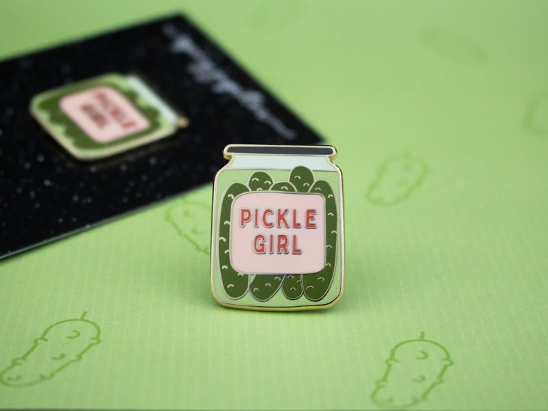 Pickle Girl Enamel Pin, Quirky Gifts for Quirky Girls, Pickle Lover Gift, Gherkin Pin, Pickle Badge, Pickle Girl Aesthetic image 2