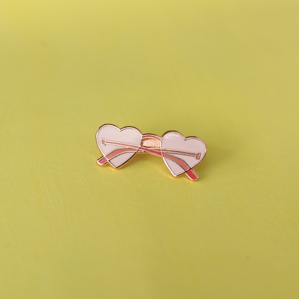 Rose Colored Glasses Aesthetic Enamel Pin / Cloisonne Pin / Pink Enamel Pin / Heart Shaped Sunglasses Pin