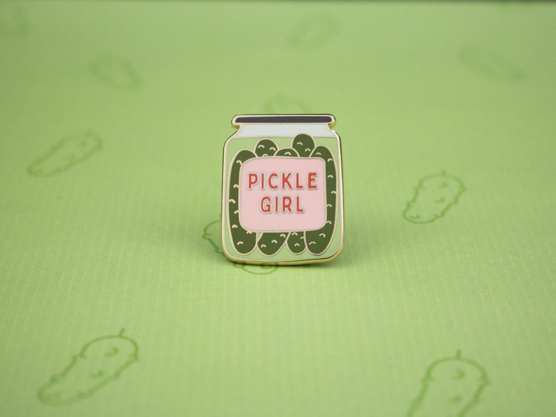 Pickle Girl Enamel Pin, Quirky Gifts for Quirky Girls, Pickle Lover Gift, Gherkin Pin, Pickle Badge, Pickle Girl Aesthetic image 1