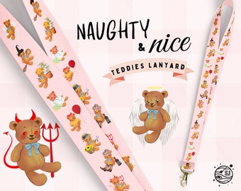 Freches & nettes Teddybär-Lanyard, Teufel/Engel-Bär, freches lustiges Erwachsenen-Lanyard-Design, doofe Bären