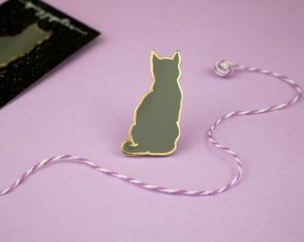 Grey Sitting Kitty Pin, Cute Cat Enamel Badge, Cat Lover Gift, Pet Badge, Grey Cat Pin Badge