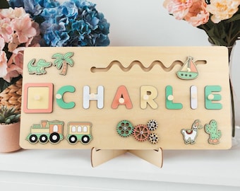 Montessori Name Puzzle , Wooden Busy Board ,Baby Shower Gift, Custom Wooden Name Puzzle, Personalised Busy Board Puzzle Toy for Baby Gift