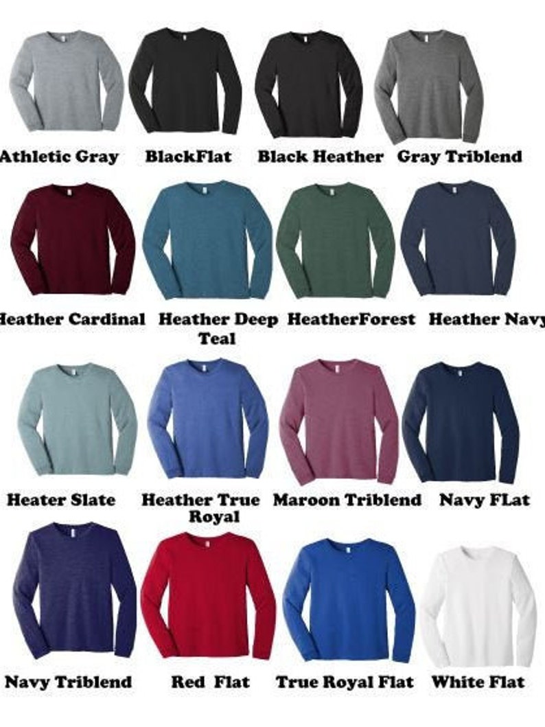 K&ouml;nnte beinhalten: Eine Auswahl an Langarmshirts in verschiedenen Farben und Stilen, darunter Sportgrau, Schwarz uni, Schwarz meliert, Grau meliert, Cardinal meliert, Teal meliert, Wald meliert, Marine meliert, Schiefer meliert, Royalblau meliert, Maroon meliert, Marine uni, Marine meliert, Rot uni, Royalblau uni und Wei&szlig; uni.
