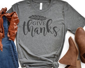Give Thanks T-Shirt: Feather Graphic, Unisex Autumn Tee