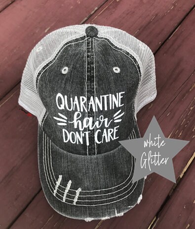Quarantine Hair Don't Care Distressed Women Trucker Hat, Messy Ha…