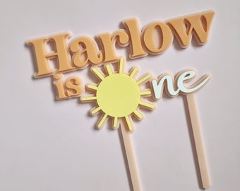 Personalised acrylic name and number sun cake topper