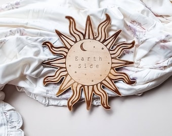 Wooden Earthside I'm Here Sun Birth Announcement Photo Prop