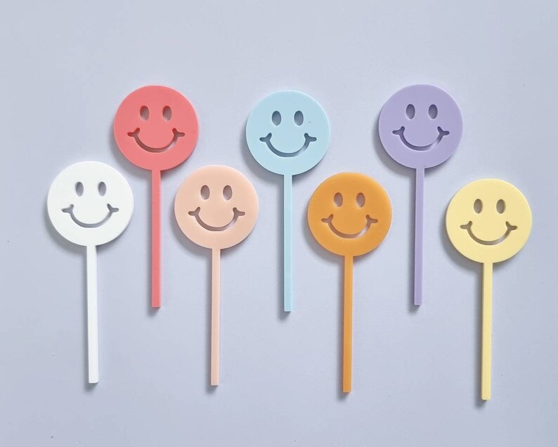 Acrylic Cake Picks Retro Flower Smiley Face - Etsy