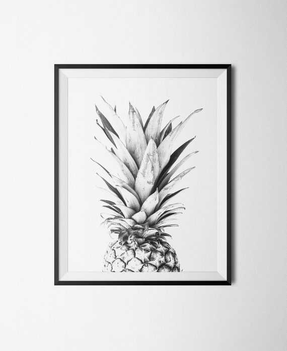 Pineapple Black And White Print Tropical Wall Art Office Etsy