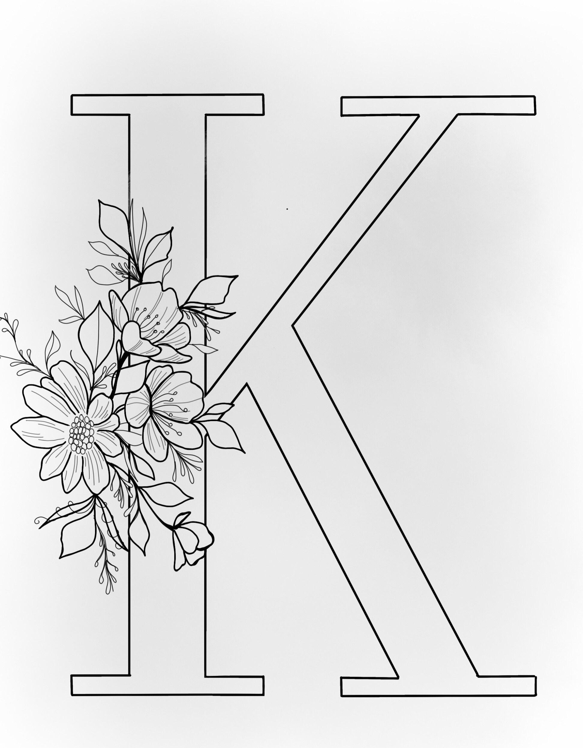 Black and white floral letter design A4 | Etsy