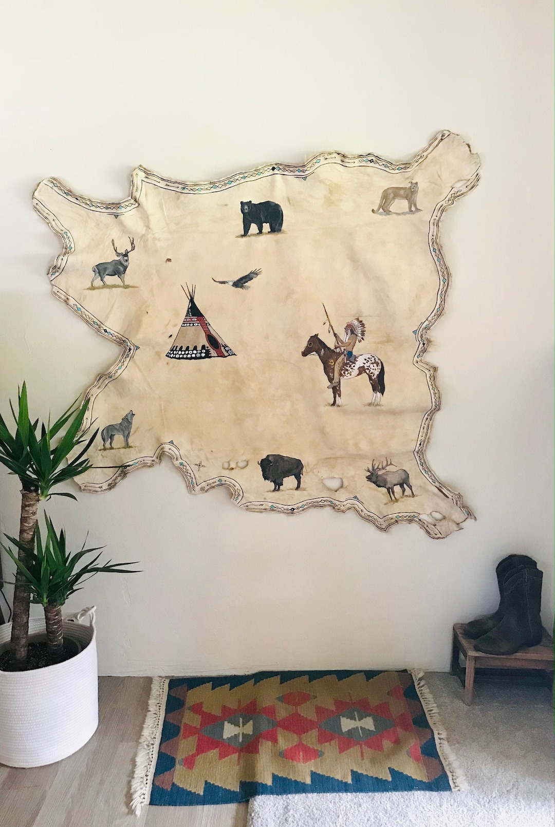 Painted Elk Hide Wall Art Etsy