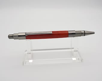 Click Top Ballpoint Pen, Handmade in Gunmetal and Cherry Red Italian Resin