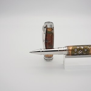 Rollerball Pen, Steampunk Style Pen in Rhodium and Black Titanium with Watch Face in Acrylic image 3