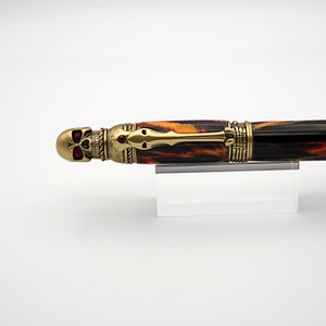 Skull Fountain Pen in Antique Brass and Flaming Forge Resin - Etsy