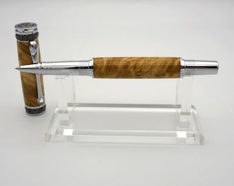 Rollerball, Handmade Wooden Pen in Gunmetal and Chrome with Maple Burl