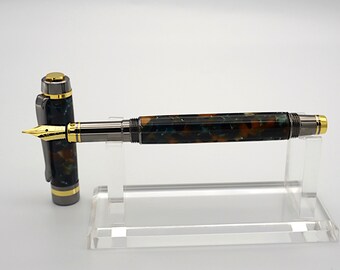 Fountain Pen, Handmade in 24k Gold and Gunmetal with Italian Resin